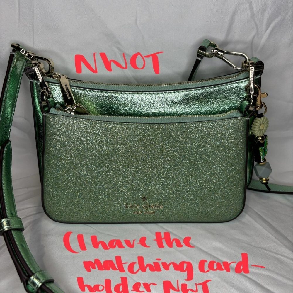 Green Kate Spade crossbody bag with matching card holder NEW #KateSpade